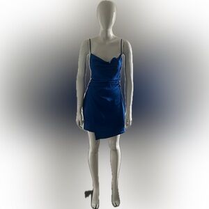 Zara Blue Ruched Asymmetrical Slip Dress